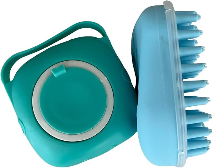 Dog Bath Brush - Pet Grooming Brush with Soap Dispenser - Soft Silicone Dog Shampoo Brush Scrubber - Short Long Haired Dogs and Cats Washing - 2 Count