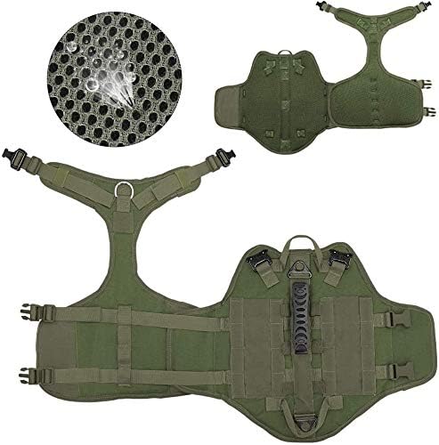 PET ARTIST Tactical Dog Harness for Hiking Training, No Pull Vest Harness for Medium Large Dogs, with Pouches and Patches Green, XL