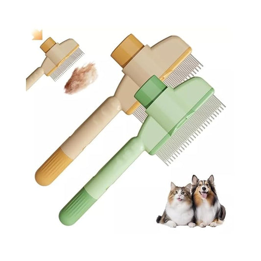 Pet Hair Removal Comb Flea Comb New with Release Button for Cat Dog, New Pet Grooming Brush, De-Shedding Dog Hair Comb, Cat Supplies, Pet Grooming Brush Supplies (Yellow+Green）