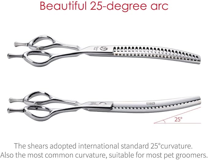 Fenice Peak Dog Grooming Shears Curved Chunker Scissors for Dogs and Cats Face Body Trimming Shears 440C 7.5''