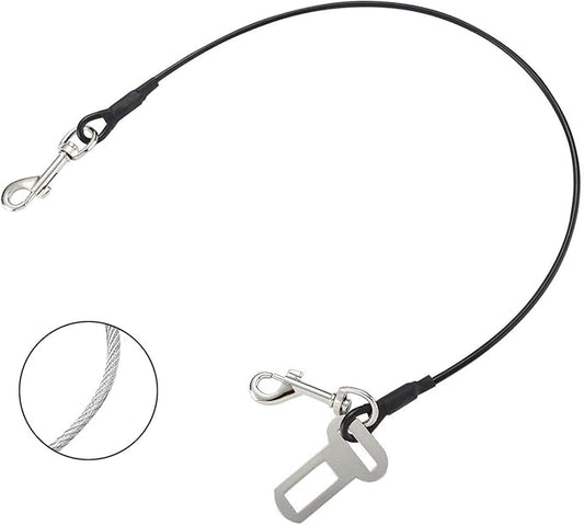 No-Chew Dog Seat Belt, Stainless Steel Cable Pet Car Seatbelt Safety Restraint Tether Puppy Vehicle Seat Belt with Buckle Latch(24 inch)