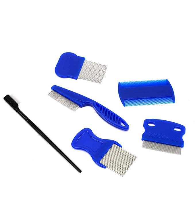 Pet Dog Eye Combs 6Pcs Flea and Tick Comb Pet Grooming Comb for Gently Cleaning Tear Marks Crust and Mucus(Black and Blue)