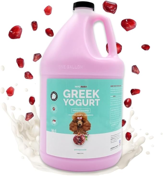 Bark2Basics Pomegranate Greek Yogurt Dog Shampoo, 1 Gallon, Protein Pet Shampoo, Feeds Protein to Hair, Repairs and Nourishes Skin and Coat