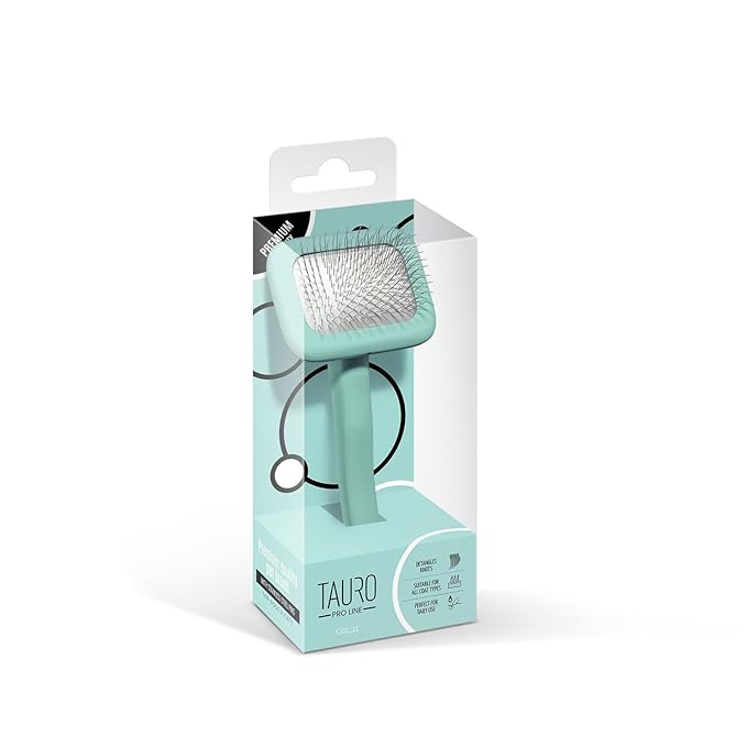 TAURO PRO LINE - Slicker Brush Rectangular S | Premium brush for dogs & cats with soft, flexible cushion ergonomic design. | Included: 1x grooming brush in Mint, Dimensions: Rectangular, 2,7 x 6.2in