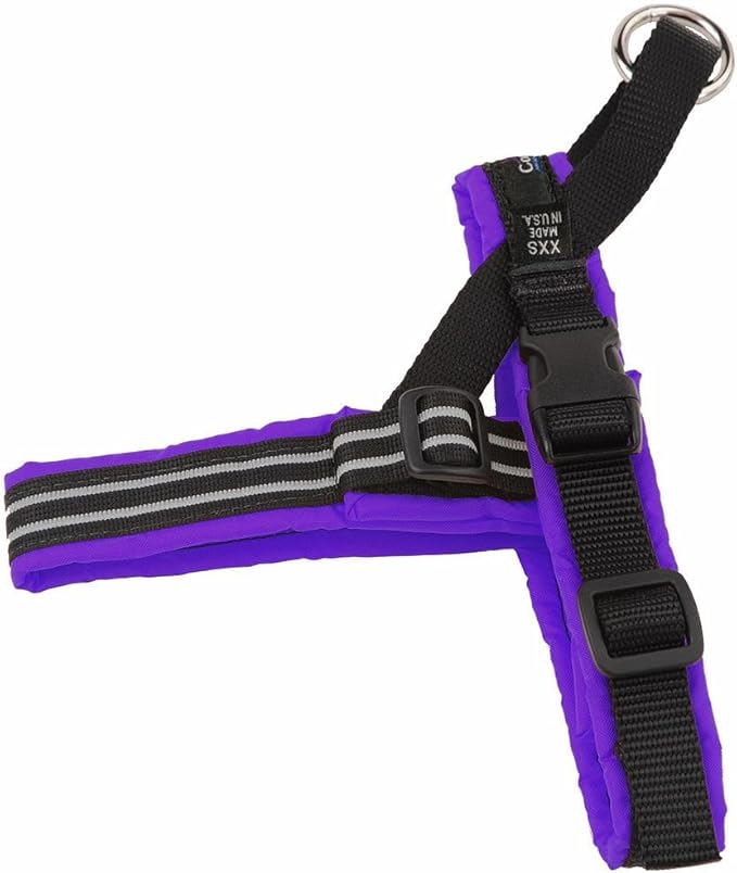 ComfortFlex Sport Harness - American Made No Pull Teacup Dog Harness - Padded, Reflective No Rub Harness for Walking & Running - Petite, Purple