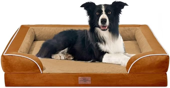Large Dog Beds Orthopedic Foam, Waterproof Dog Beds for Large Sized Dogs, Comfy Washable Pet Bed Sofa with Removable Cover & Non-Slip Bottom(Large,Caramel)