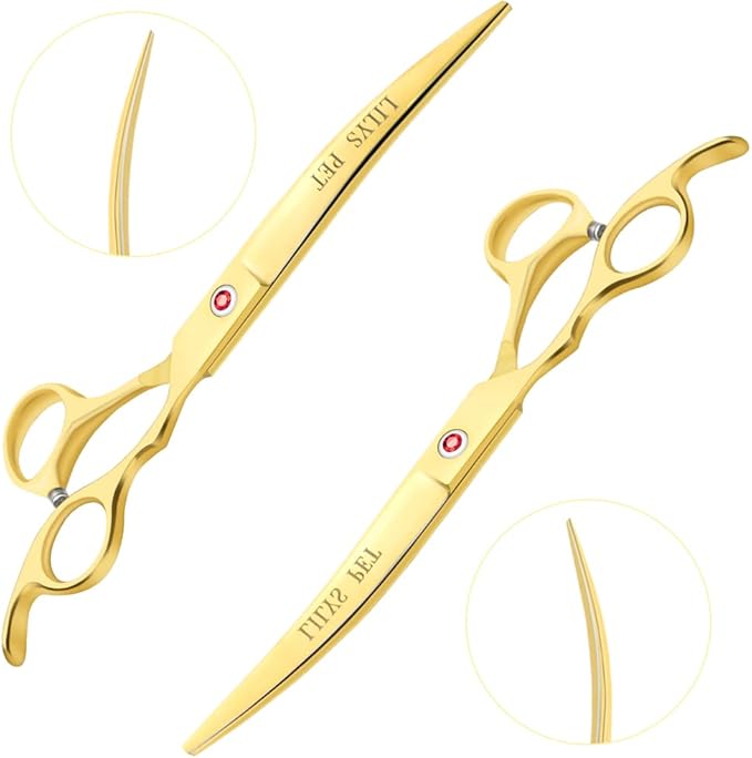 LILYS PET Professional PET DOG Grooming Coated Titanium scissors suit Cutting&Curved&Thinning shears (7.0 inches, Gold)…