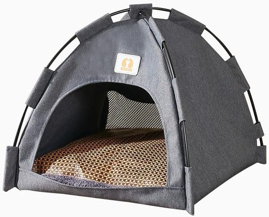 Cute Cat Teepee Cave, Cat Tent Foldable Indoor Outdoor with Thick Mat,Puppy Bed Tent,Bunny Pet Tent Teepee,Portable Dog House Teepee Tent, Cat Bed,Dog Bed Tent,Puppy Bunny,Pet Tent Teepee (B, S)