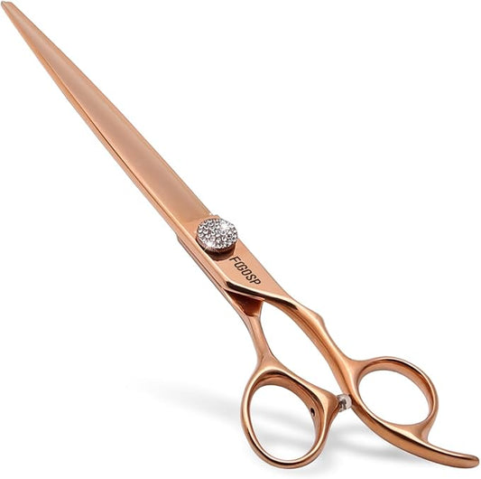 Rose Gold Titanium Professional 8'' Straight Dog Grooming Scissors Long Large Grooming Shears for Dogs Pet Japan 440C Right Handed Dog Hair Cutting Scissors for Poodle(8,Straight)