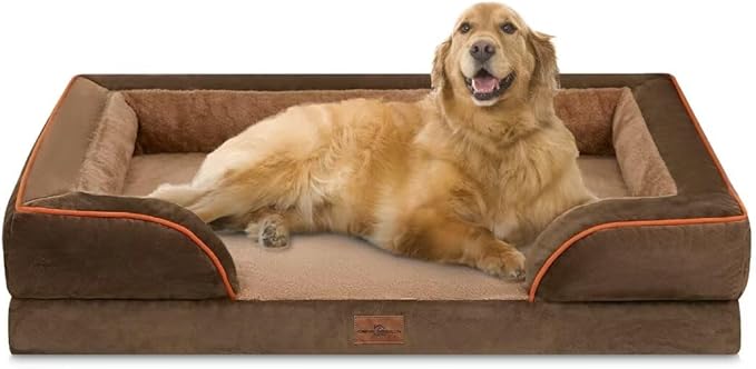 Dog Beds for Extra Large Dogs, Waterproof Orthopedic Foam XL Dog Bed with Bolster, Washable Dog Bed Sofa Pet Bed with Removable Cover & Non-Slip Bottom(X-Large,Brown)
