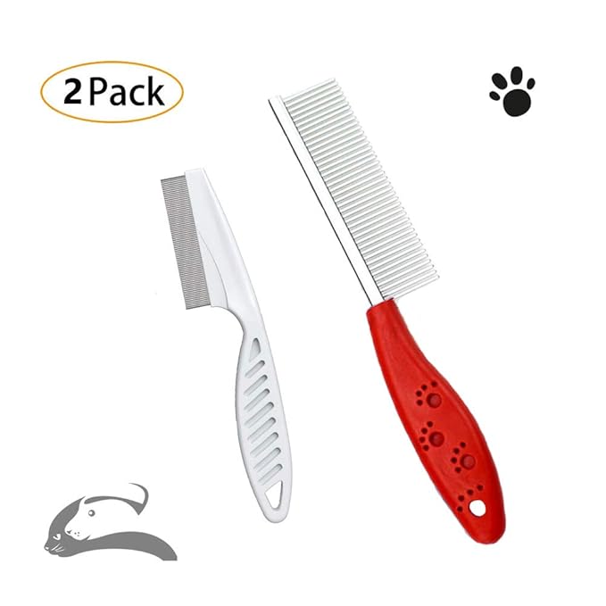 Pet Comb for Dogs & Cats,Small Dog & Cat Grooming Comb 2 Combs,Pet Stainless Steel Teeth Dogs Comb for Removing Matted Fur, Knots & Tangles,Shedding Comb,Red