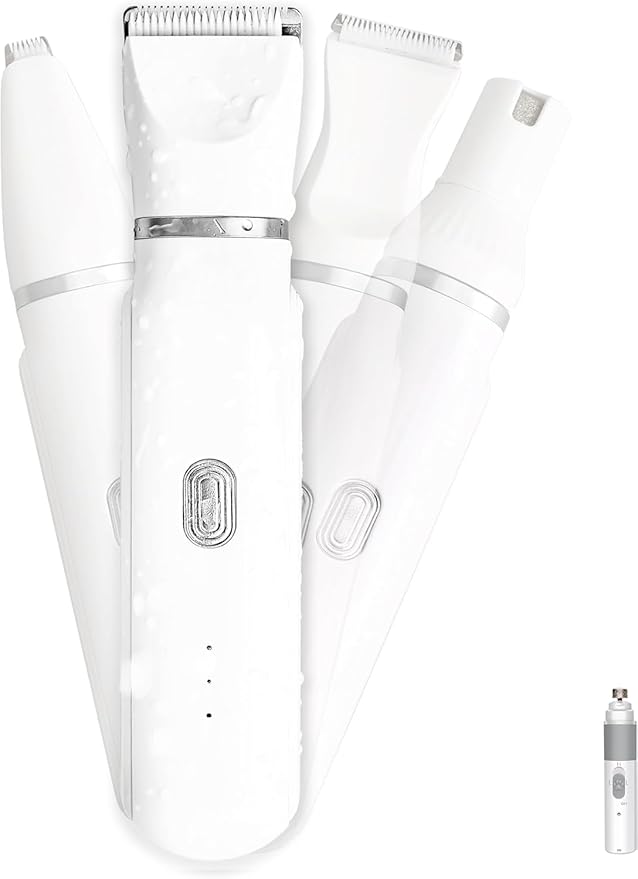 4 in 1 Mini Pet Hair Trimmer, Waterproof Design, 4 Grooming Heads Set, Anti-Mistake Switch, Cordless & Rechargeable, Suitable for Cats and Small Dogs