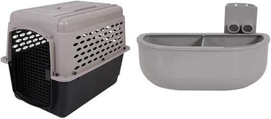 Petmate Vari Dog Kennel 36" and Petmate Double Diner Kennel Bowl, Gray, Small
