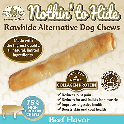 Fieldcrest Farms Nothing to Hide Natural Rawhide Alternative Large 10'' Rolls for Dogs - 3 Pack (6 Chews) Premium Grade Easily Digestible Chews - Great for Dental Health (Beef)