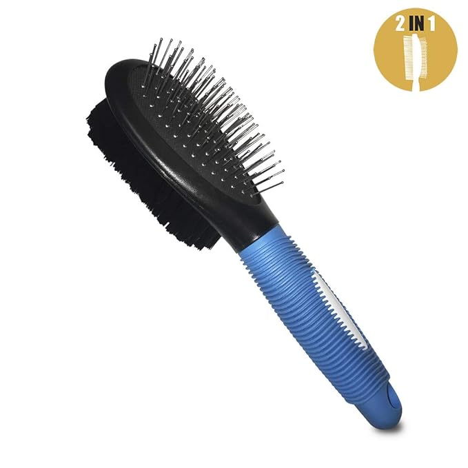 BV Pet Grooming Bristle and Pin Comb Brush, Black and Blue, For all breeds and coat types, Removing Shedding Hair, Brush for Dogs and Cats