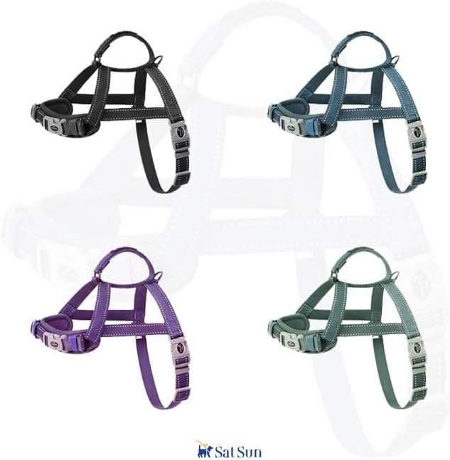 SATSUN Dog Harness for Large Dogs, No Pull Dog Harness with 2 Adjustable Points & 1 Leash Clip, Reflective Comfortable Dog Vest with Easy Control Handle Ideal for Walking and Training, Black,L