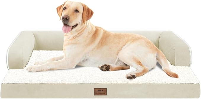 Large Dog Bed Orthopedic Washable - Waterproof with Removable Cover - Memory Foam - XXL Large Big Dogs - Beds Bolster Pet - Couch Sofa - Beige Dog Bed