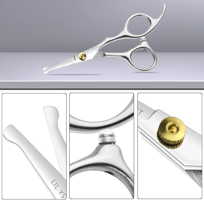 LILYS PET 5.0" Right-Handed Round-Tip Pet Grooming Scissors, Stainless Steel Small Ball Tip for Nose, Ear, Face, Paw Hair for Dogs and Cats