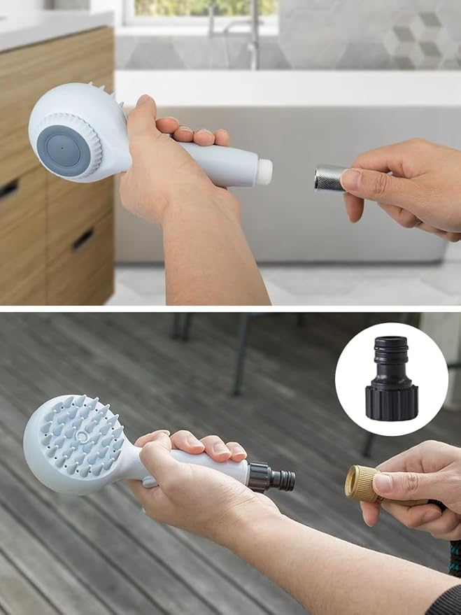 Dog Shower Head with Brush – 3-in-1 Pet Grooming Tool with Shampoo Dispenser & Stainless Steel Hose – Indoor/Outdoor Use – Compatible with ¼” Faucet & ¾” Hose Adapter