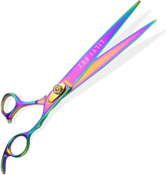 LILYS PET HIGH-END SERIES 8-Inch Japan 440C Rainbow Color Pet Grooming Straight Cutting Scissors,Dog Cat Straight Scissors,Dog Cat Grooming Scissors