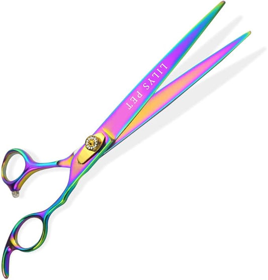 LILYS PET HIGH-END SERIES 8-Inch Japan 440C Rainbow Color Pet Grooming Straight Cutting Scissors,Dog Cat Straight Scissors,Dog Cat Grooming Scissors