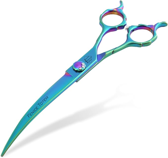Dog Grooming Scissors: 7" Curved Pet Shears Made Of Japanese 440C for Trimming Dogs Cats and Other Pets Green
