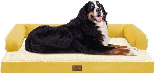 Large Dog Bed Orthopedic Washable - Waterproof with Removable Cover - Memory Foam - Beds Bolster Pet - Couch Sofa - XXXL Large Big Jumobo Dogs - Ginger Yellow Giant Dog Bed
