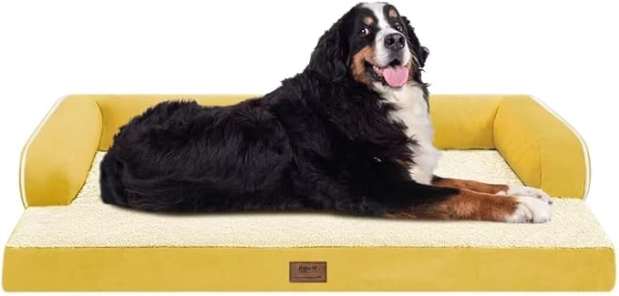 Large Dog Bed Orthopedic Washable - Waterproof with Removable Cover - Memory Foam - Beds Bolster Pet - Couch Sofa - XXXL Large Big Jumobo Dogs - Ginger Yellow Giant Dog Bed