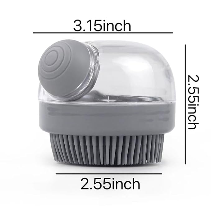 Pet Bath Brush with Soap Dispenser - Silicone Shower Brush for Short and Long-Haired Dogs and Cats (grey)