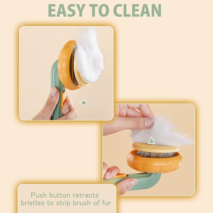 Cat Brush with Release Button, Pumpkin Cat Comb for Long or Short Haired Cats Dogs Rabbits, Skin Friendly Deshedding Grooming Tool for Gently Removes Loose Fur Undercoat