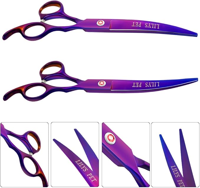 LILYS PET Professional PET DOG Grooming Coated Titanium scissors suit Cutting&Curved&Thinning shears (7.0 inches, Purple)…