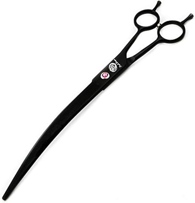 Purple Dragon 9.0 inch Twin Tails Downward Curved Blade Pet Grooming Scissors Dog Hair Cutting Shears with Bag for Professional Left Handed or Right Hand Pet Grooomer (Black Downward Curved)