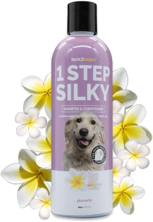 Bark2Basics One Step Silky Dog Shampoo & Conditioner, 16 oz - Natural Ingredients, 2 in 1 Formula, 16 to 1 Concentration, Detangles and Strengthens