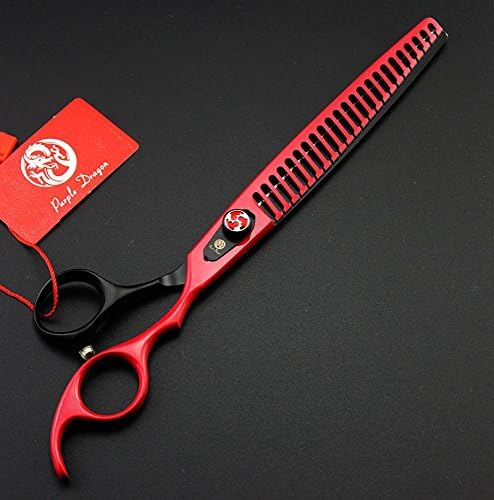Purple Dragon 8.0 inch Professional Pet Grooming Scissor - Dog Chunker Shears - Adult Animal Thinning Hair Shears for Pet Groomer or Family DIY (Red)