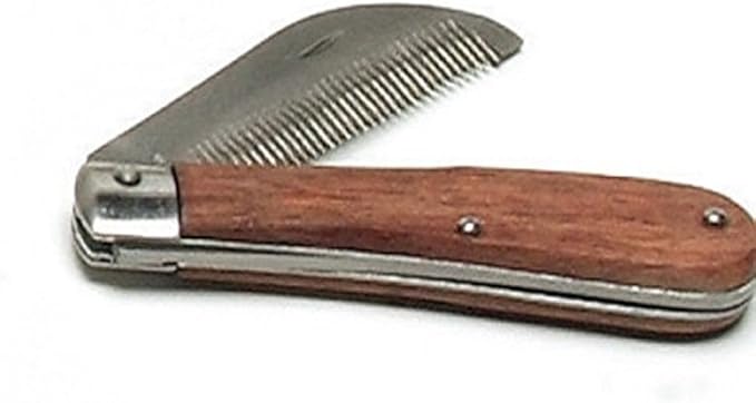 Equi-Essentials Folding Stripping Comb Wood Handle Natural