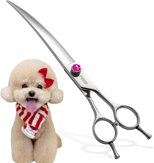 Curved Scissors for Dog Grooming Professional 8 inch Long Downward Curved Shears Dog Grooming for Poodle Large Dog Pet 30°Japanese 440C Stainless Steel Right Handed(8.0'',Curved)