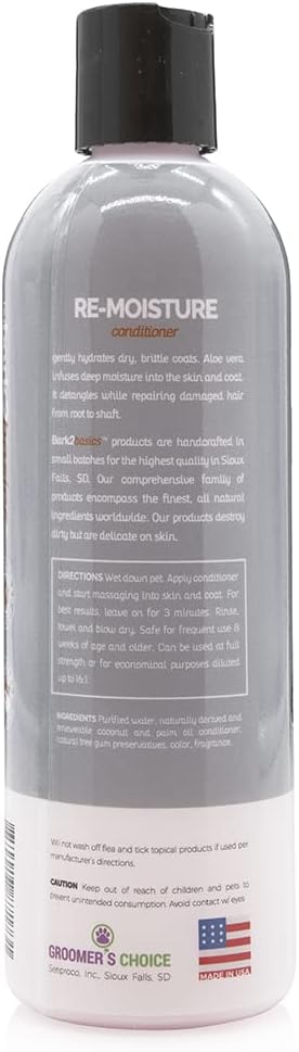Bark2Basics Re-Moisture Dog Conditioner, 16 oz - Aloe Vera Infused, Adds Moisture, Hydrates Dry Itchy Skin, Sensitive Skin or Allergies, Professional, Aids in DeShedding