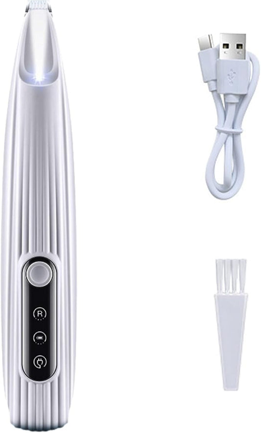 Rechargeable Pet Paw Trimmer with LED Light for Small Dogs - Precision Grooming Tool for Feet, Ears, and Face Hair （White）