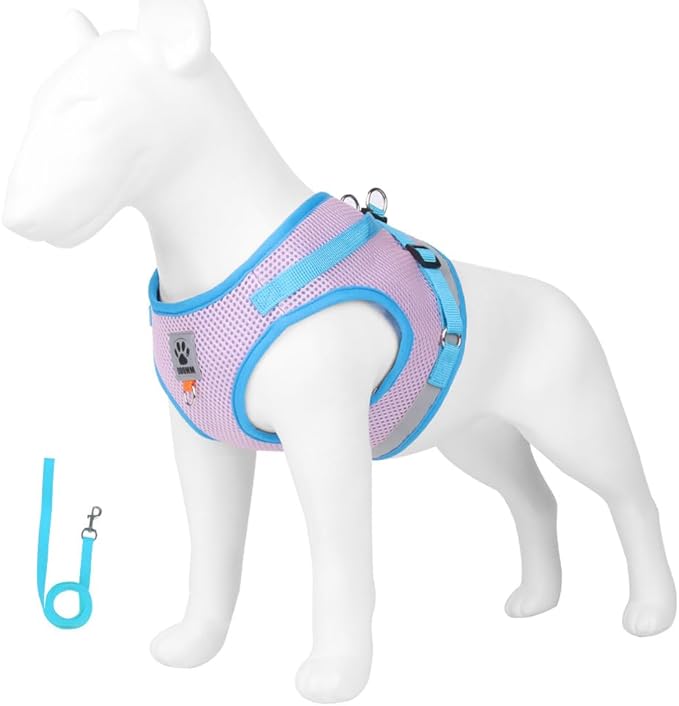 leconpet Dog Harness and Leash Set, Reflective Step in Harness Vest Set-Hook and Loop Fasteners and Buckle Design Combined with Double D Ring on The Back and Chest Ring (Pink, XL)