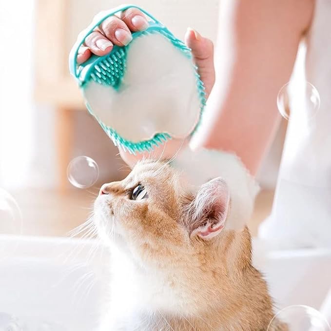 Dog Bath Brush Scrubber Soft Silicone Pet Grooming Brush Bath Shampoo Massage Dispenser Shower Brush For Short Long Haired Dogs And Cats (Blue+Pink) (Pink&Yellow)