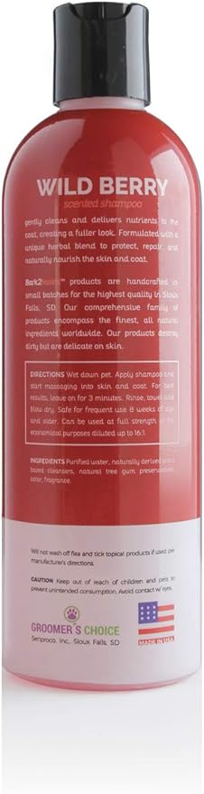 Bark2Basics Wild Berry Dog Shampoo, 16 oz - Naturally Derived, Unique Herbal Blend, For Dry Itchy Skin, Gentle, Moisturizing