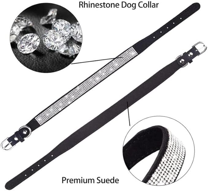 Bling Small Dog Collar Leash Set, Puppy Collar with Rhinestone Crystal Diamond Glitter Female Girls Cat Collars for XXS XS Small Medium Large Dogs Chihuahua Poodle Yorkshire (Black XXL)