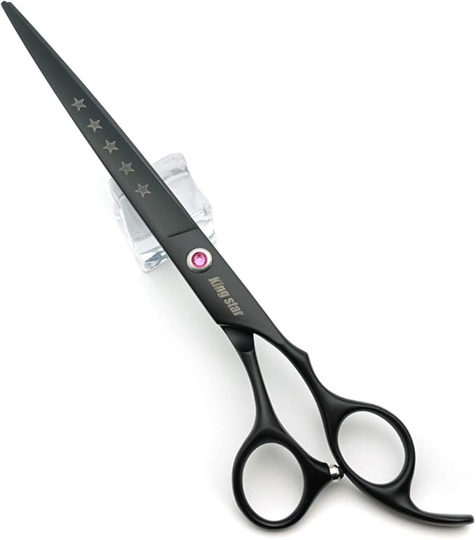 Kingstar 8.0in. Matt Black Professional Pet Grooming Scissors Set,Straight & Thinning & Curved Scissors Set with Comb,Dog Grooming,A559