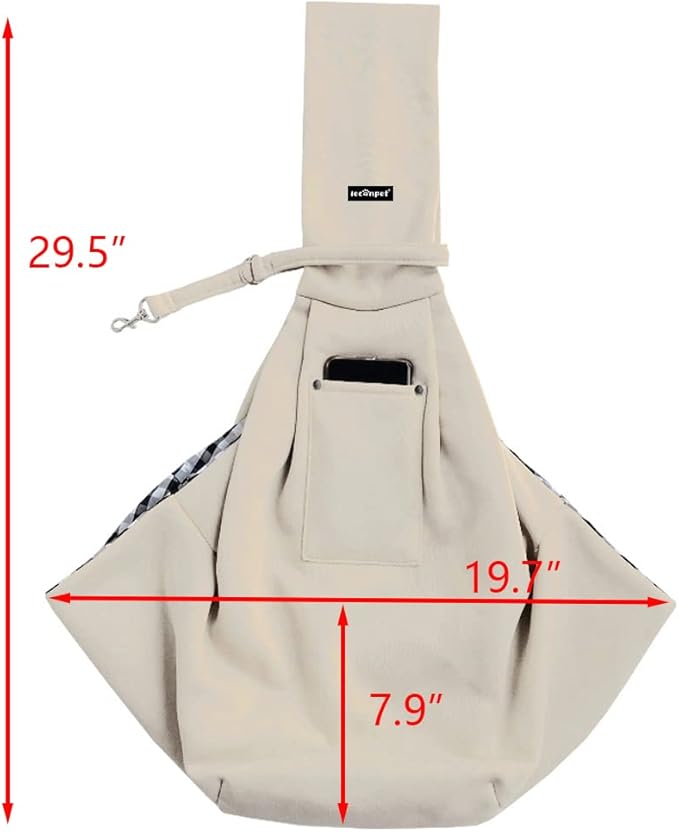 Leconpet Dog Sling Carrier Shoulder Bag for Pets with Mobile Phone Pocket Safety Buckle Security Lock, Suitable for Puppy, Small Dogs, and Cats for Outdoor Travel (Beige)