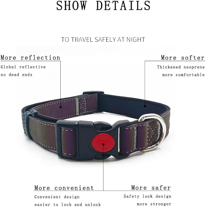 Reflective Dog Collar Soft Neoprene Padded Breathable Nylon Pet Collar Adjustable for Small Medium Large Dogs (Colorful, L)