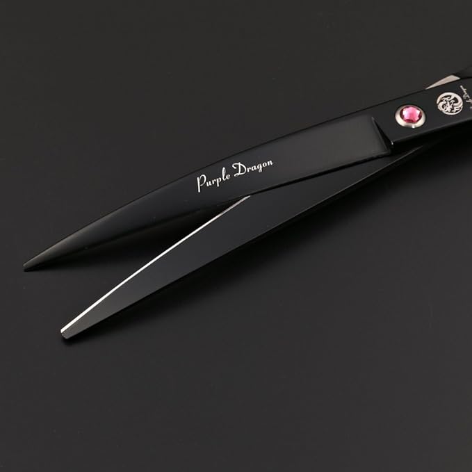 Purple Dragon 7.0" Left Handed Dog Grooming Hair Cutting Scissor &Curved &Thinning Shear with Bag - for Mancinism Pet Groomer or Family DIY (Black)