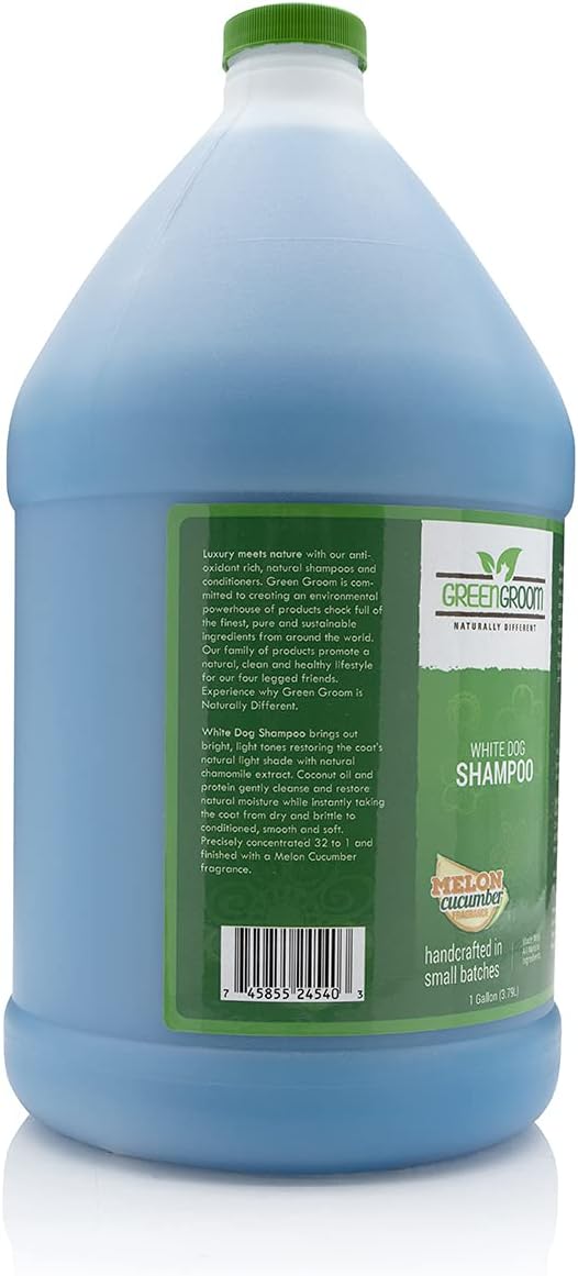 Green Groom White Dog Shampoo, 1 Gallon - All Natural Ingredients, Chamomile Extract, Infused with Coconut Oil and Protein, Soap and Cruelty Free, Restores Coat's Natural Shade