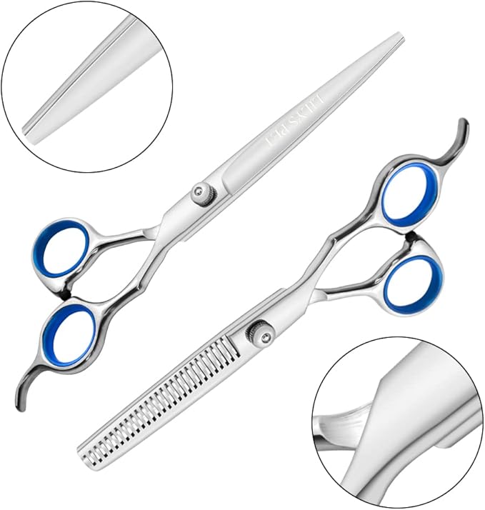 LILYS PET Professional PET DOG Grooming scissors suit,RED ring, Cutting&Curved&Thinning shears (Blue Ring 7.0")