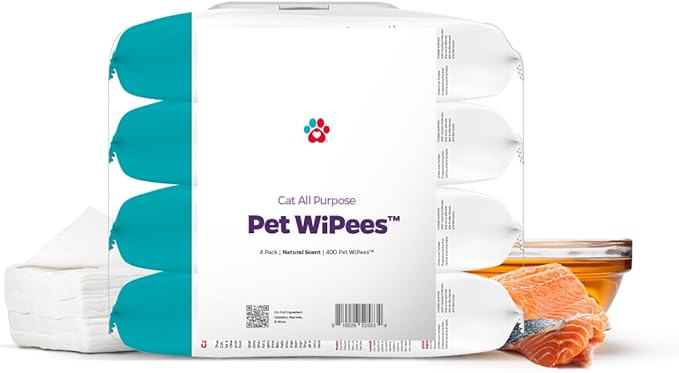 Pet Parents® Pet WiPees™ Cat All Purpose Cat Wipes, Pet Wipes, All Purpose Wipes for Cats & Cat Bath Wipes, Cat Cleaning Wipes (100 Count (Pack of 4), Natural)