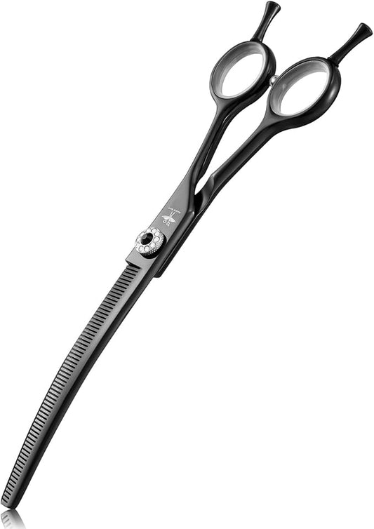 PURPLEBIRD Curved Thinning Shears Dog Grooming, 7 inch Professional Grooming Scissors for Dog Safety Blunt Tip Dog Grooming Scissors for Dogs Cats Face Paws Limbs Japanese Stainless Steel Black